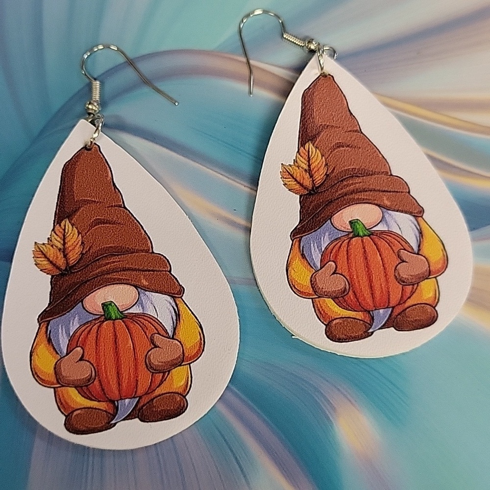 Fall Thanksgiving Autumn Gnome Tear Drop Earrings Gnome